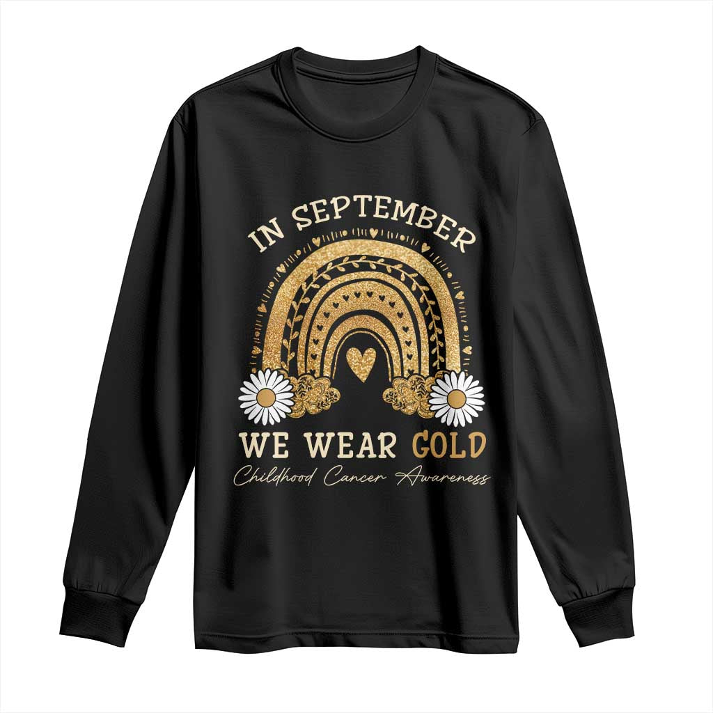 Childhood Cancer Warrior Support Long Sleeve Shirt In September We Wear Gold Rainbow