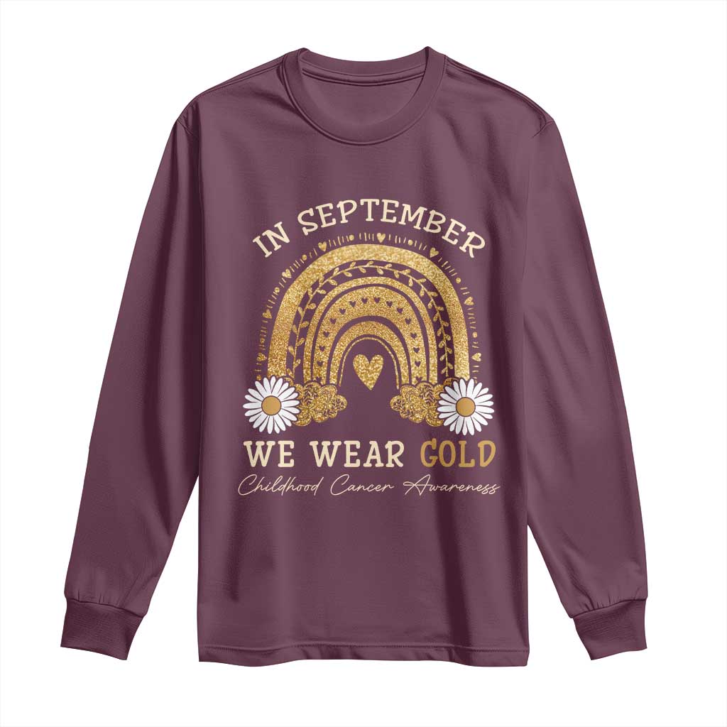 Childhood Cancer Warrior Support Long Sleeve Shirt In September We Wear Gold Rainbow