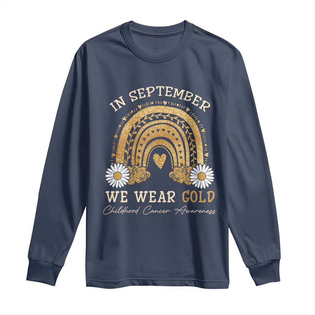 Childhood Cancer Warrior Support Long Sleeve Shirt In September We Wear Gold Rainbow