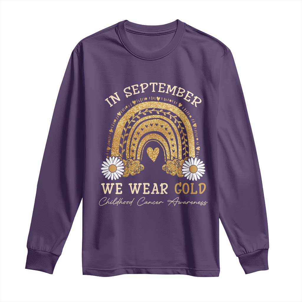 Childhood Cancer Warrior Support Long Sleeve Shirt In September We Wear Gold Rainbow