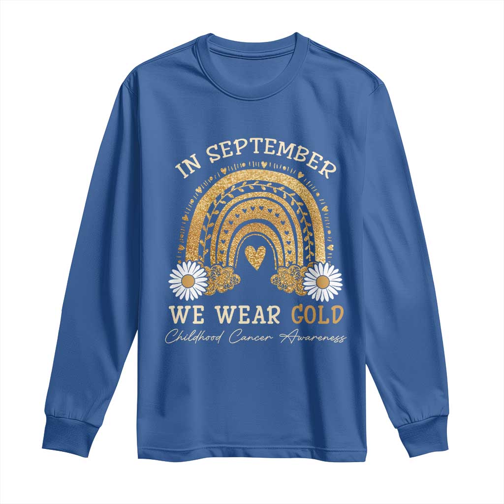Childhood Cancer Warrior Support Long Sleeve Shirt In September We Wear Gold Rainbow