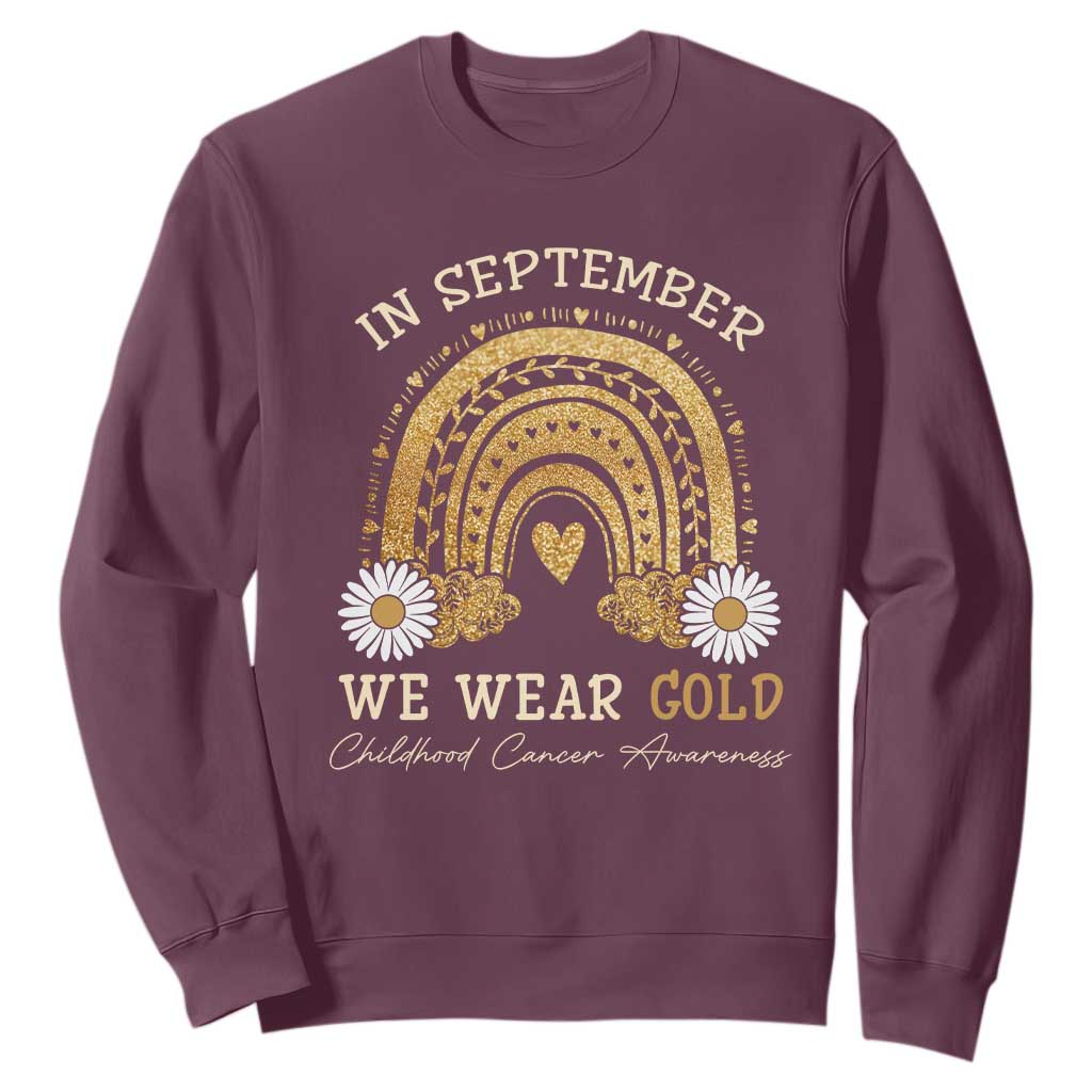 Childhood Cancer Warrior Support Sweatshirt In September We Wear Gold Rainbow