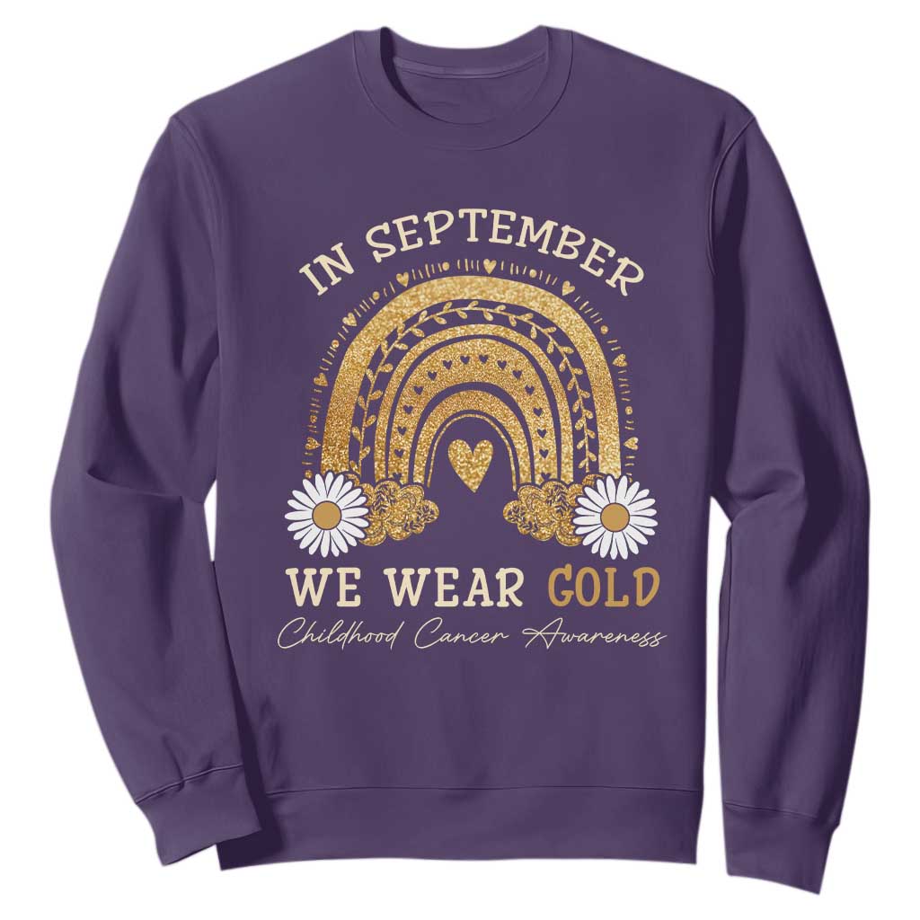 Childhood Cancer Warrior Support Sweatshirt In September We Wear Gold Rainbow