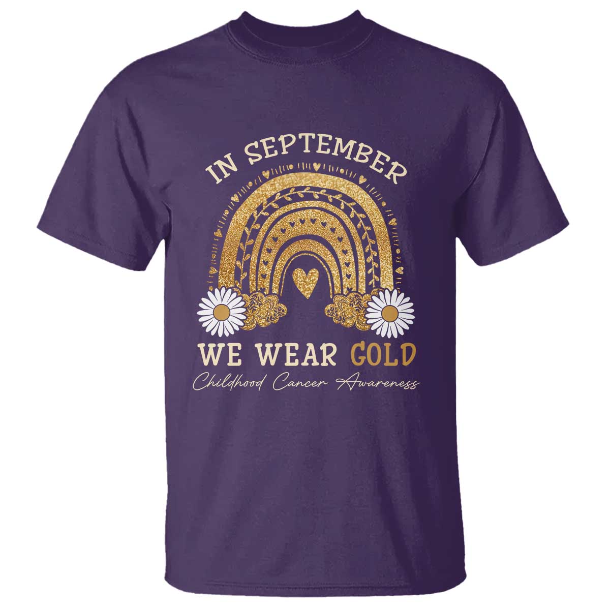 Childhood Cancer Warrior Support T Shirt In September We Wear Gold Rainbow