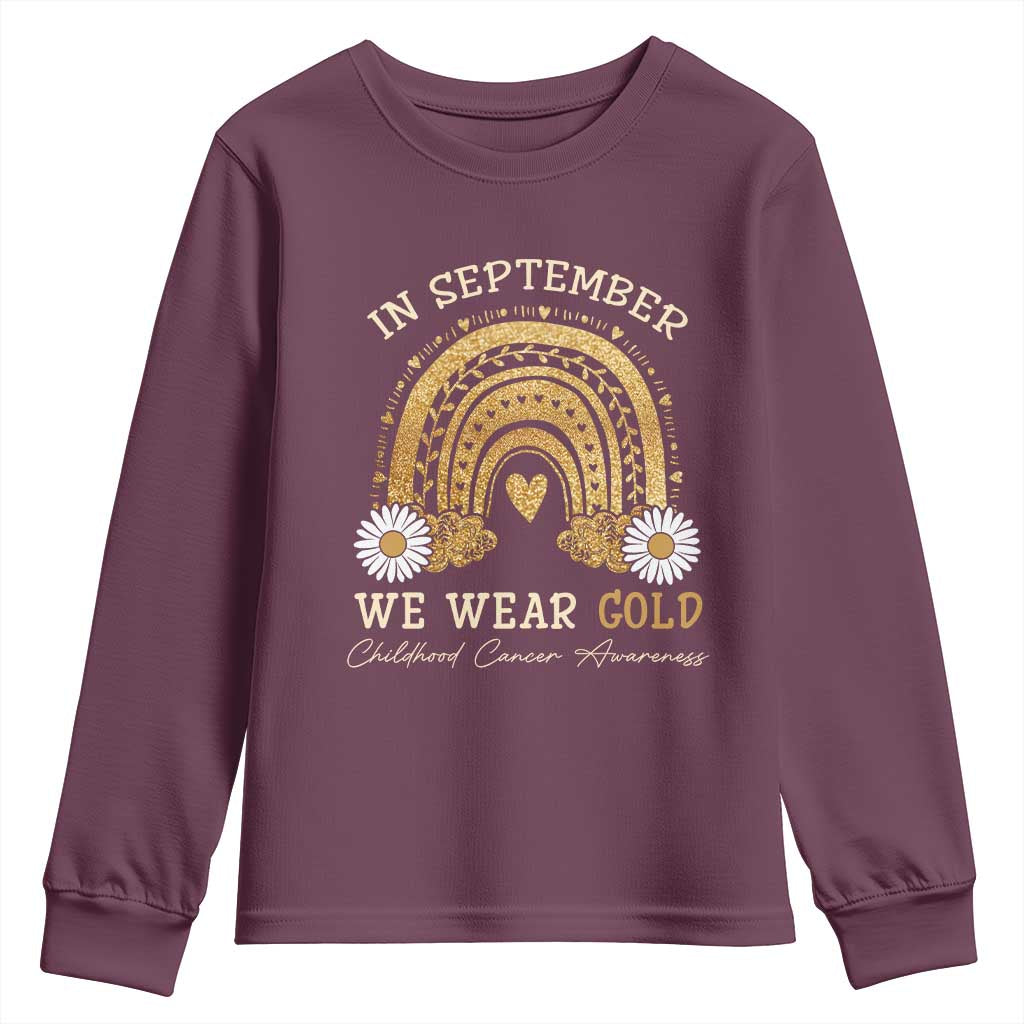 Childhood Cancer Warrior Support Youth Sweatshirt In September We Wear Gold Rainbow