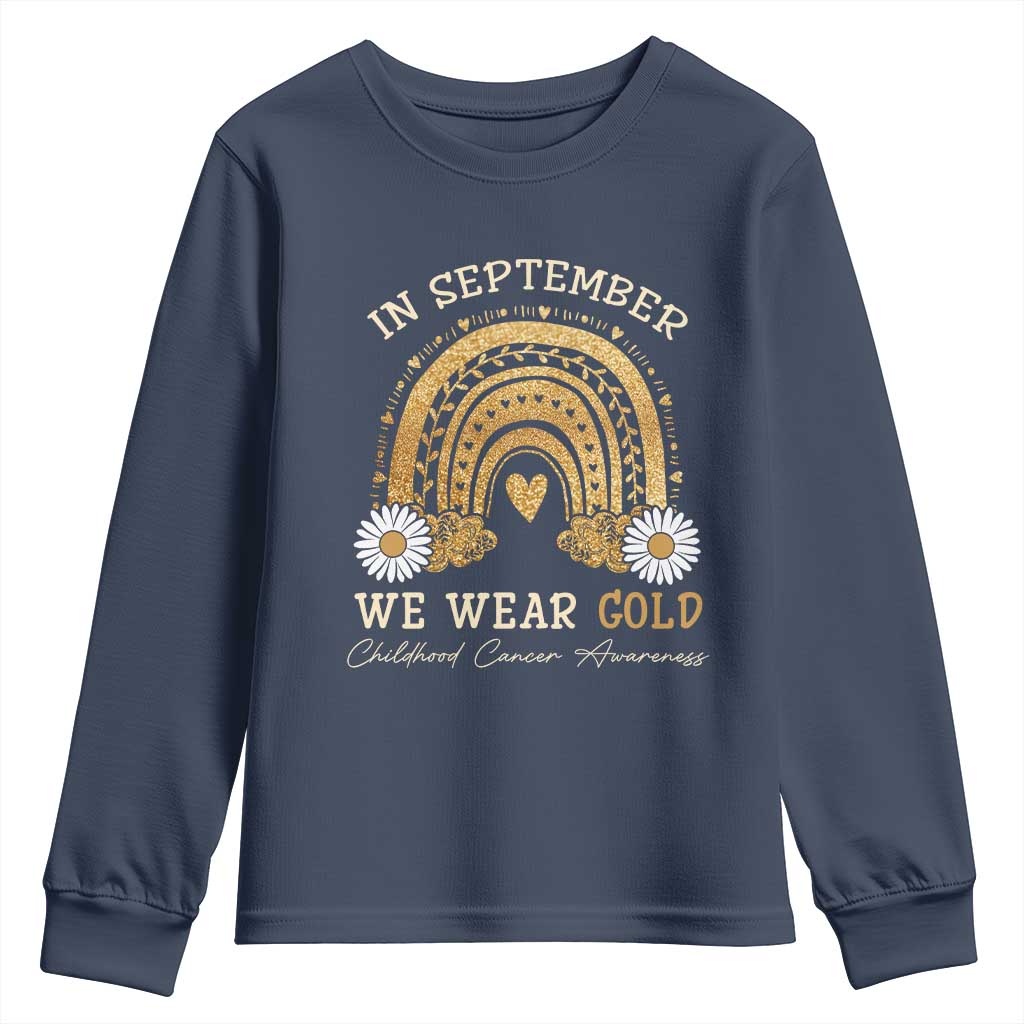 Childhood Cancer Warrior Support Youth Sweatshirt In September We Wear Gold Rainbow