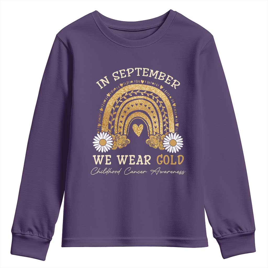 Childhood Cancer Warrior Support Youth Sweatshirt In September We Wear Gold Rainbow