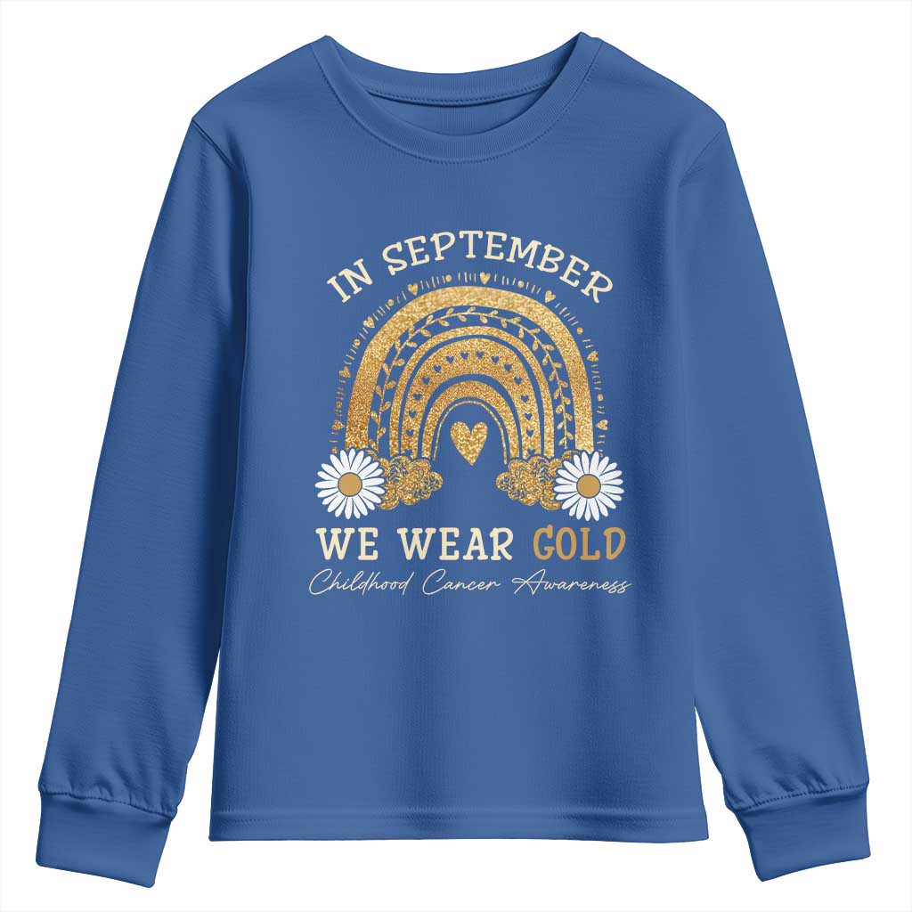 Childhood Cancer Warrior Support Youth Sweatshirt In September We Wear Gold Rainbow