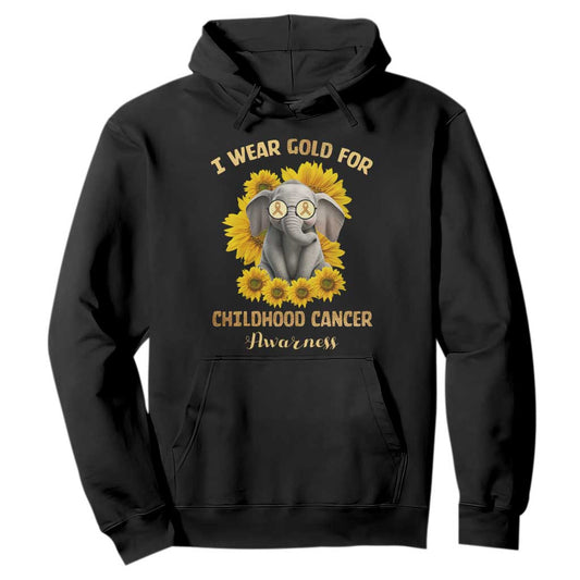 Childhood Cancer Warrior Support Hoodie Flowers Elephant I Wear Gold For