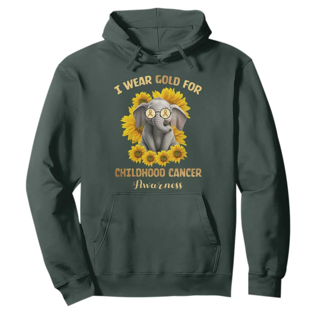 Childhood Cancer Warrior Support Hoodie Flowers Elephant I Wear Gold For