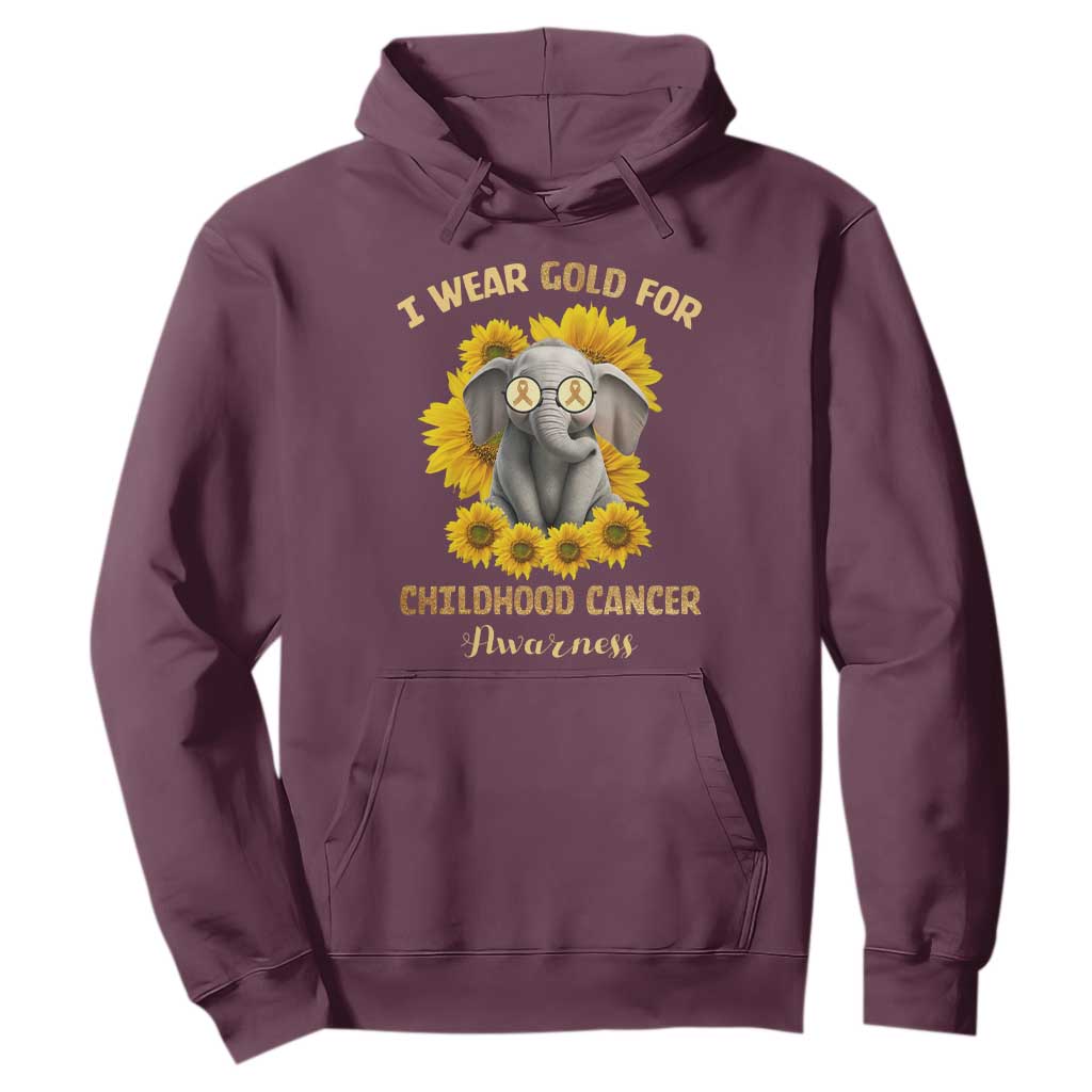 Childhood Cancer Warrior Support Hoodie Flowers Elephant I Wear Gold For