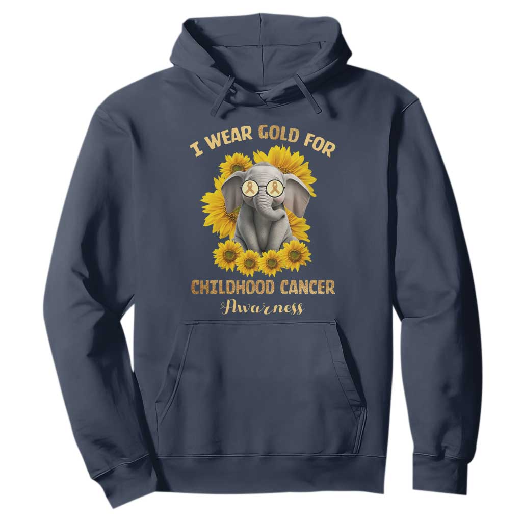Childhood Cancer Warrior Support Hoodie Flowers Elephant I Wear Gold For