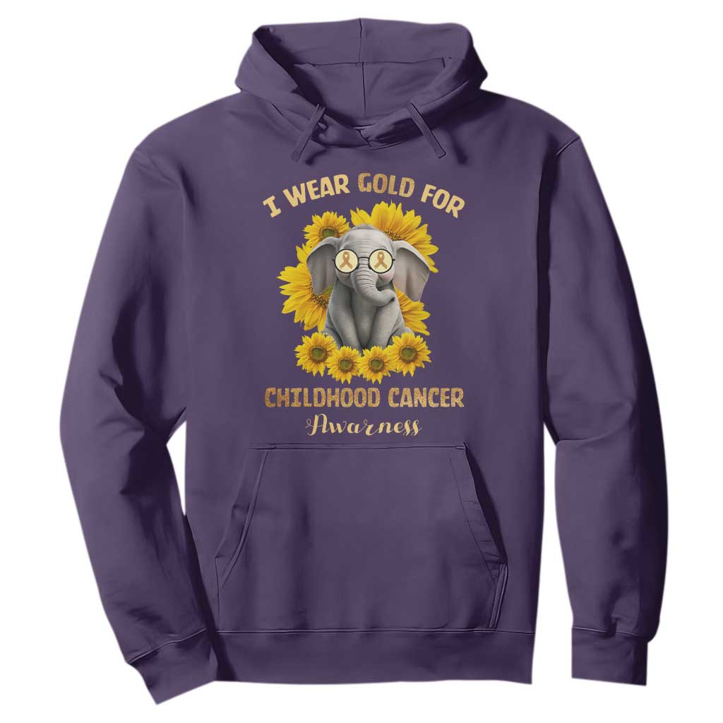 Childhood Cancer Warrior Support Hoodie Flowers Elephant I Wear Gold For
