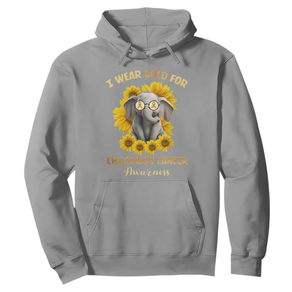 Childhood Cancer Warrior Support Hoodie Flowers Elephant I Wear Gold For