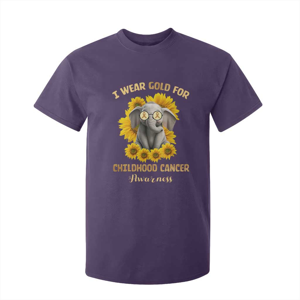 Childhood Cancer Warrior Support T Shirt For Kid Flowers Elephant I Wear Gold For