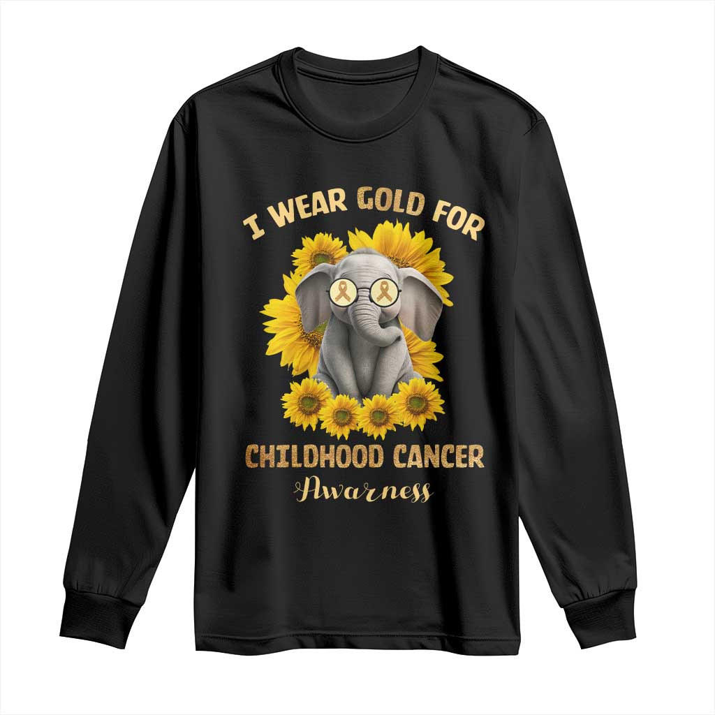Childhood Cancer Warrior Support Long Sleeve Shirt Flowers Elephant I Wear Gold For