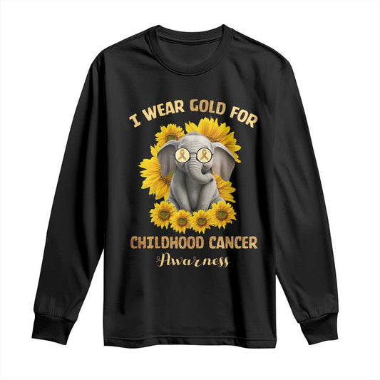 Childhood Cancer Warrior Support Long Sleeve Shirt Flowers Elephant I Wear Gold For