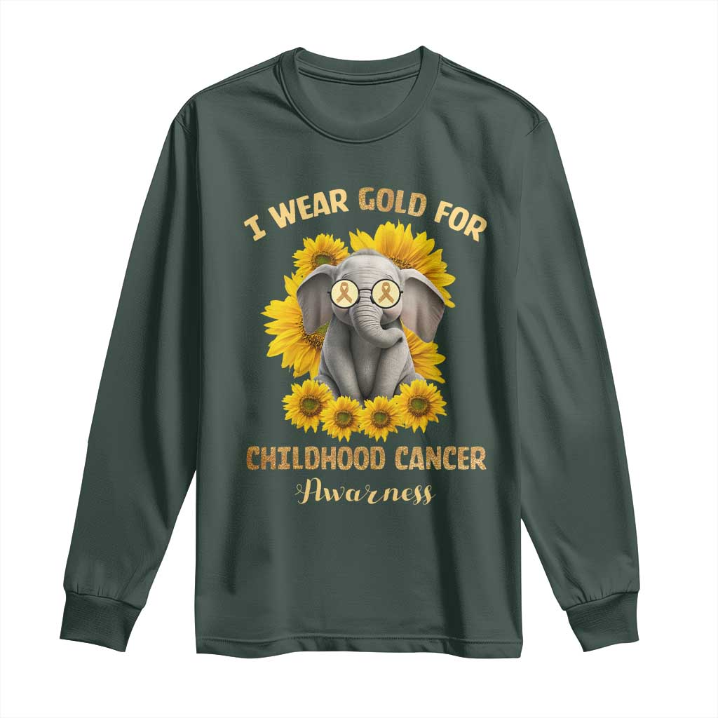 Childhood Cancer Warrior Support Long Sleeve Shirt Flowers Elephant I Wear Gold For
