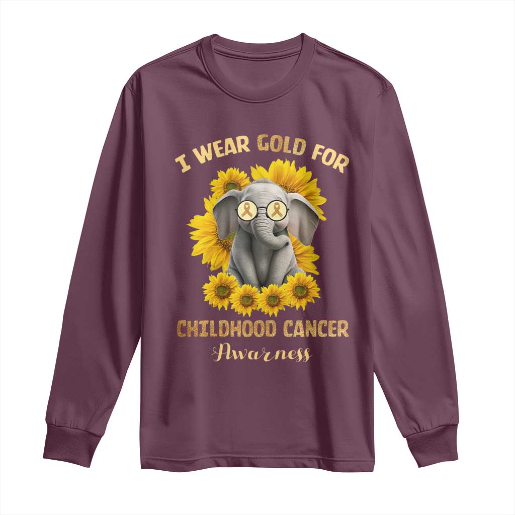 Childhood Cancer Warrior Support Long Sleeve Shirt Flowers Elephant I Wear Gold For
