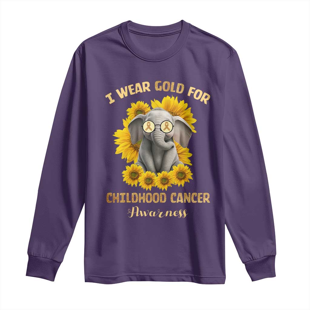 Childhood Cancer Warrior Support Long Sleeve Shirt Flowers Elephant I Wear Gold For