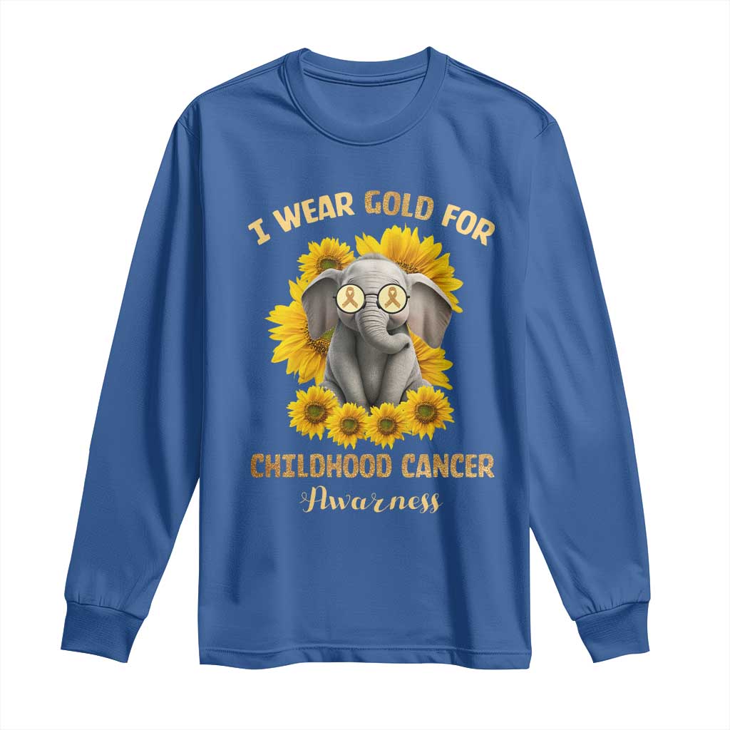Childhood Cancer Warrior Support Long Sleeve Shirt Flowers Elephant I Wear Gold For