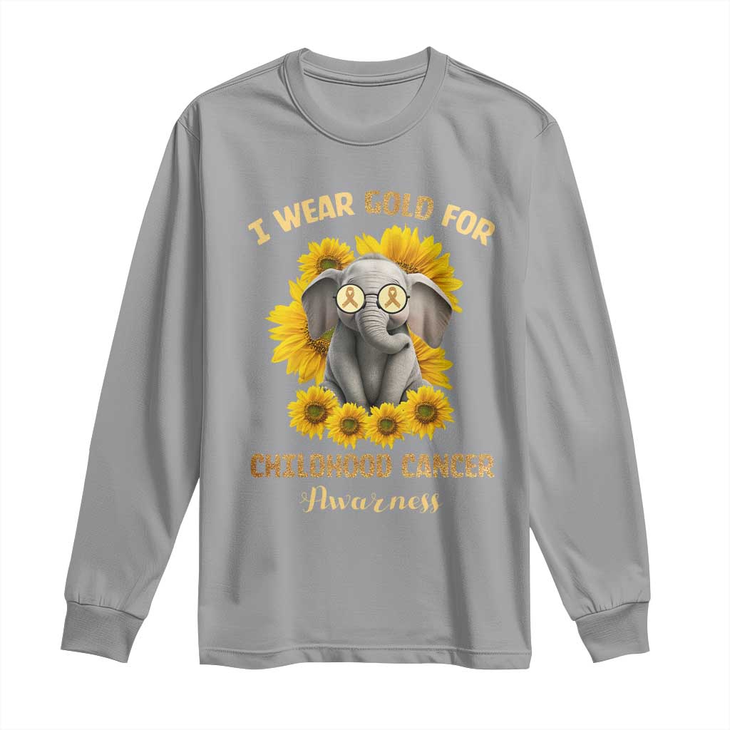 Childhood Cancer Warrior Support Long Sleeve Shirt Flowers Elephant I Wear Gold For