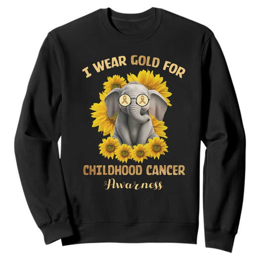 Childhood Cancer Warrior Support Sweatshirt Flowers Elephant I Wear Gold For