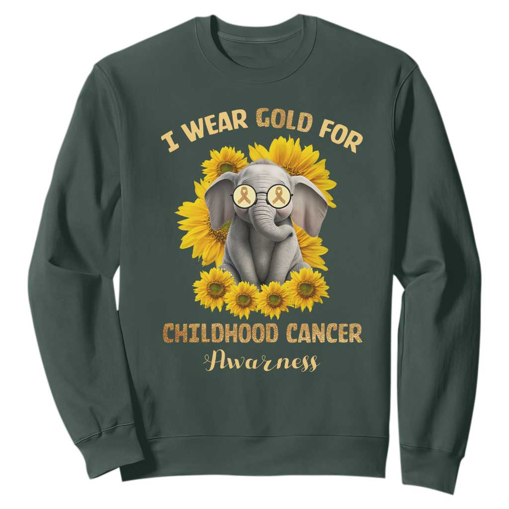 Childhood Cancer Warrior Support Sweatshirt Flowers Elephant I Wear Gold For
