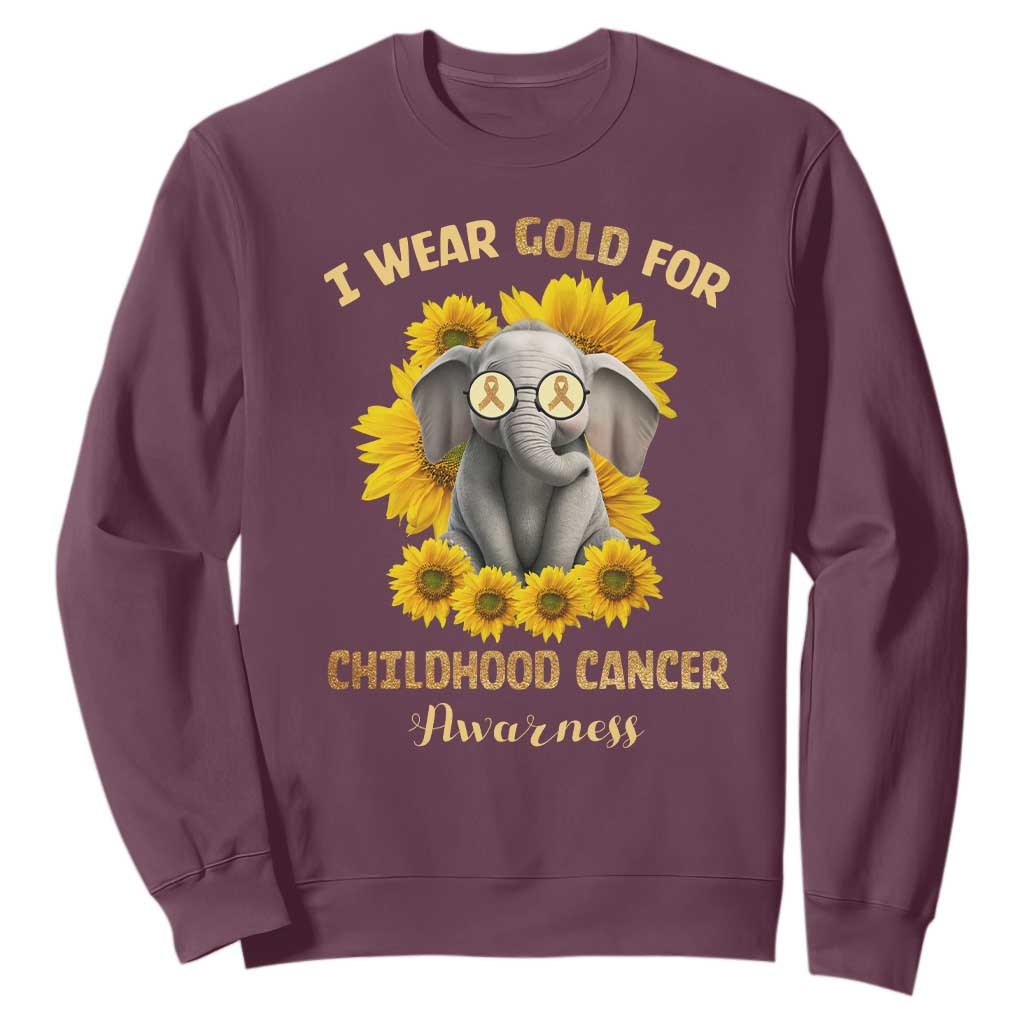 Childhood Cancer Warrior Support Sweatshirt Flowers Elephant I Wear Gold For