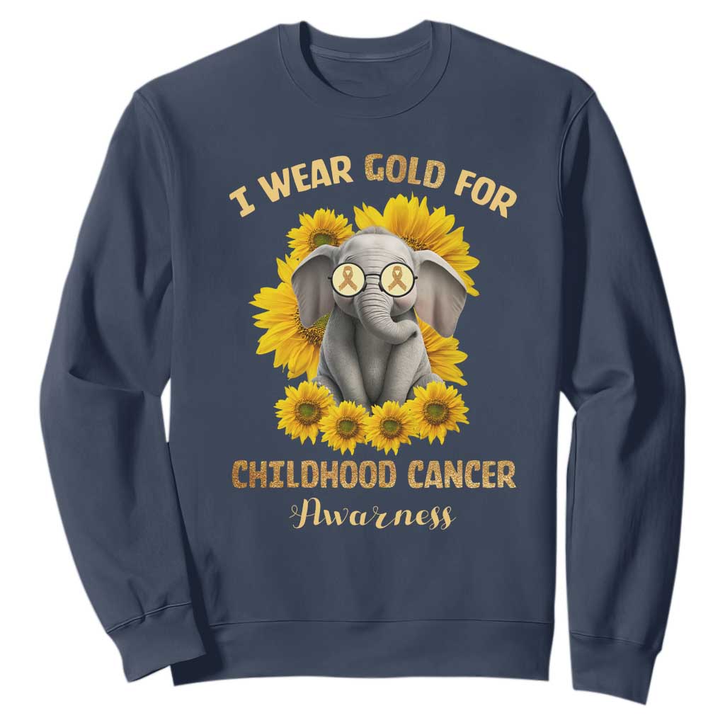 Childhood Cancer Warrior Support Sweatshirt Flowers Elephant I Wear Gold For