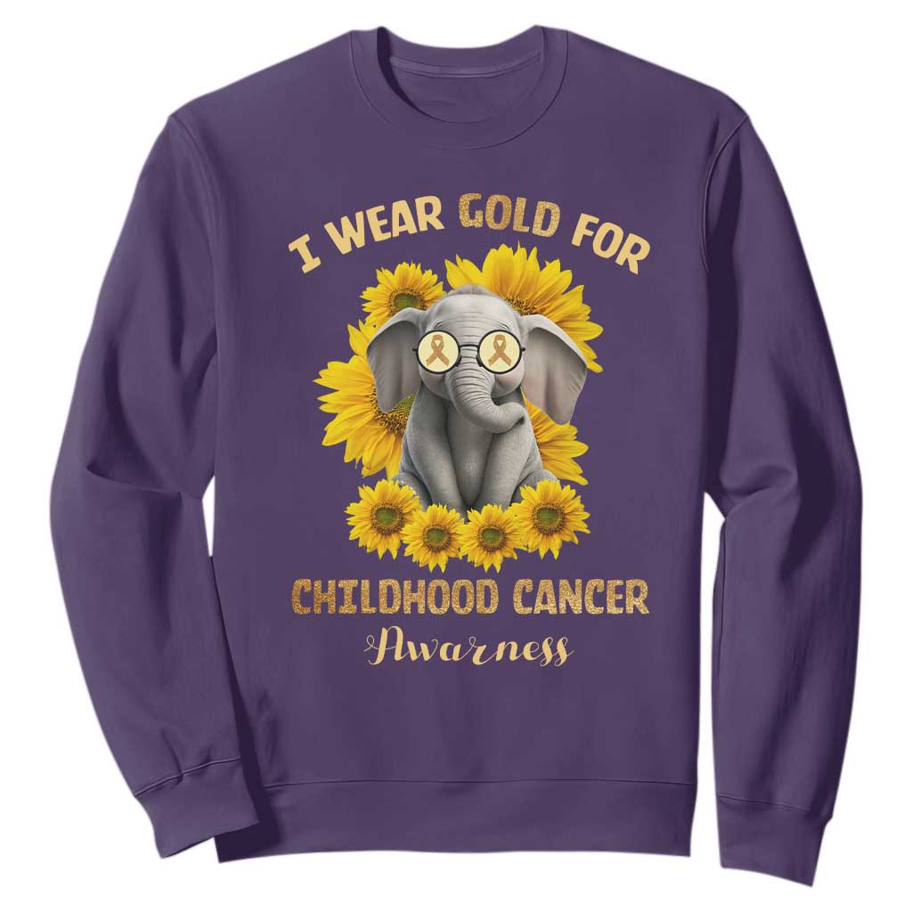 Childhood Cancer Warrior Support Sweatshirt Flowers Elephant I Wear Gold For