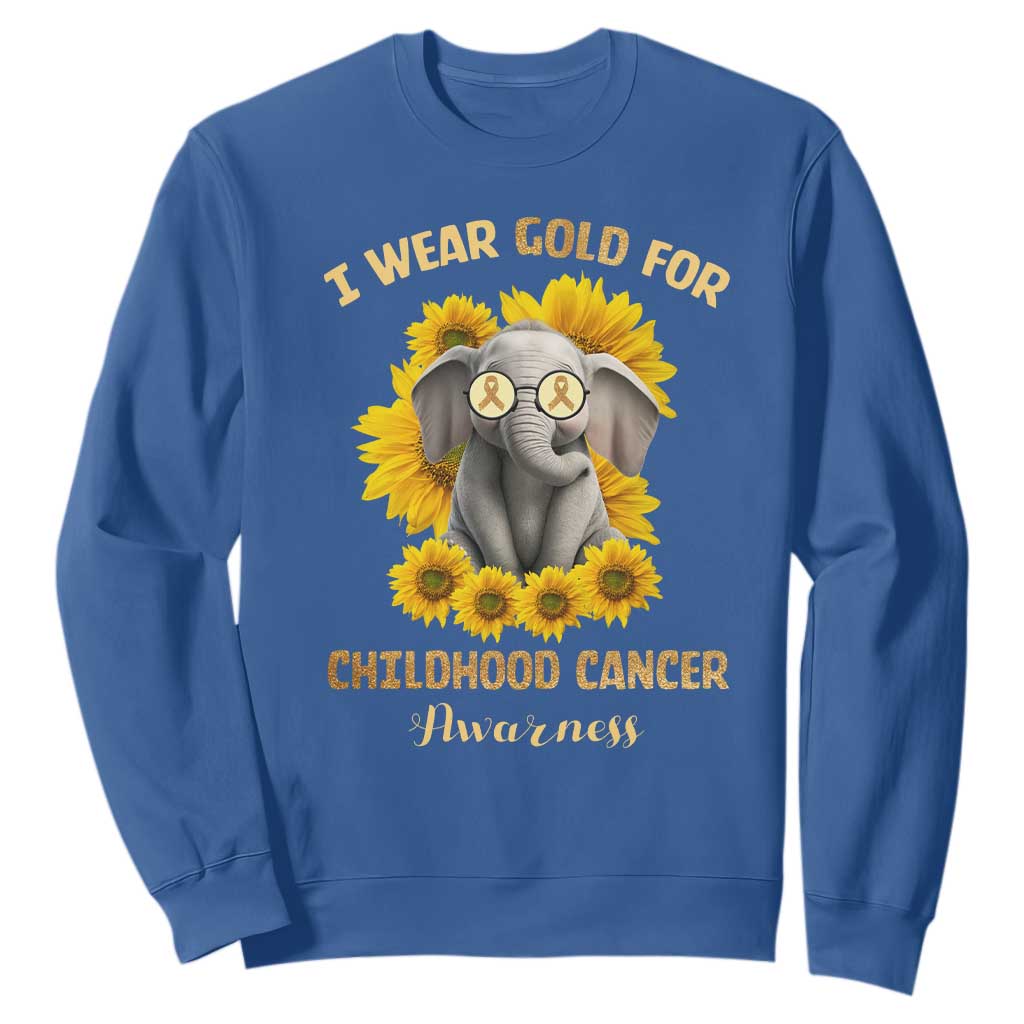 Childhood Cancer Warrior Support Sweatshirt Flowers Elephant I Wear Gold For