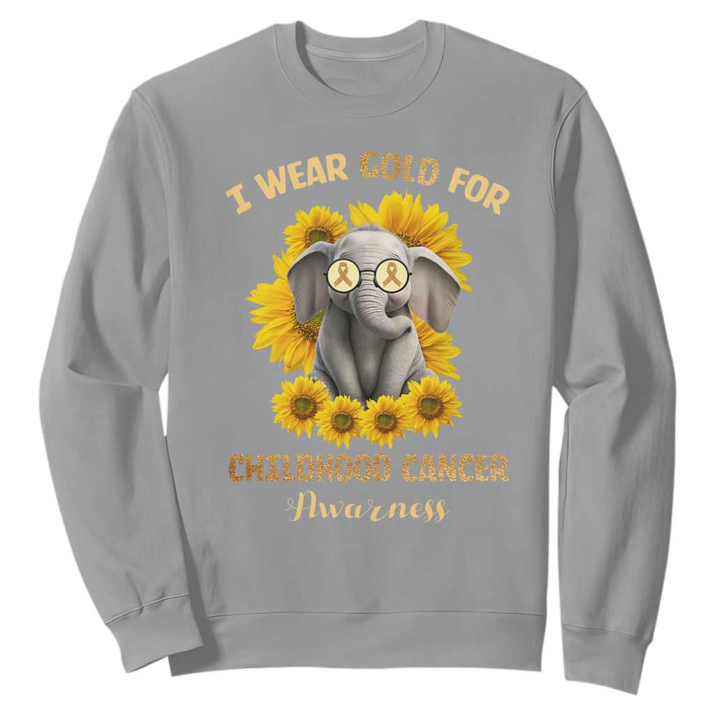 Childhood Cancer Warrior Support Sweatshirt Flowers Elephant I Wear Gold For