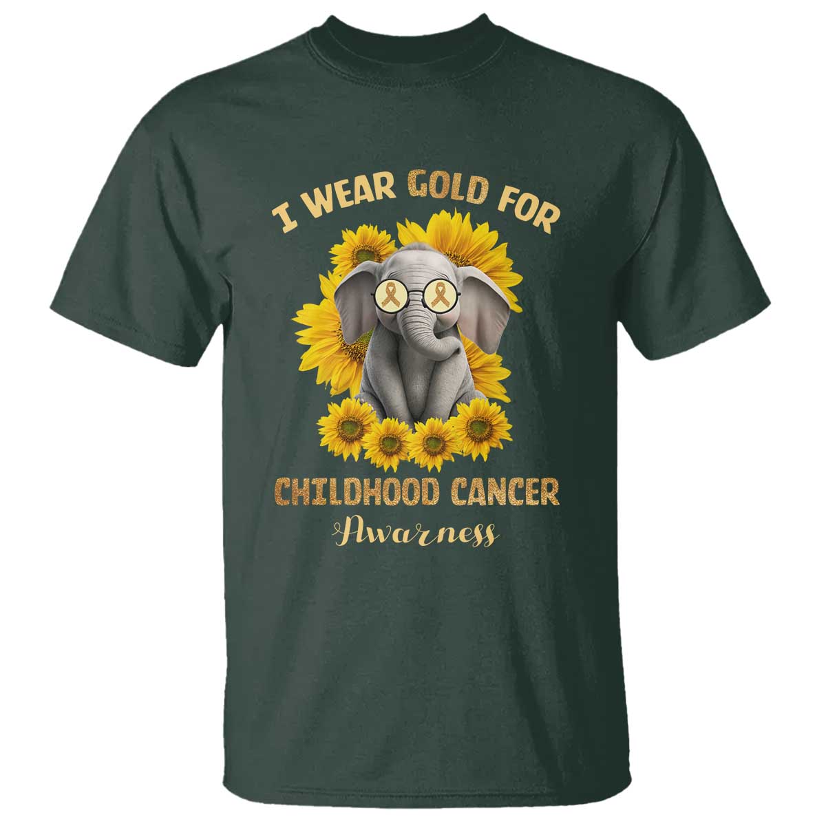 Childhood Cancer Warrior Support T Shirt Flowers Elephant I Wear Gold For