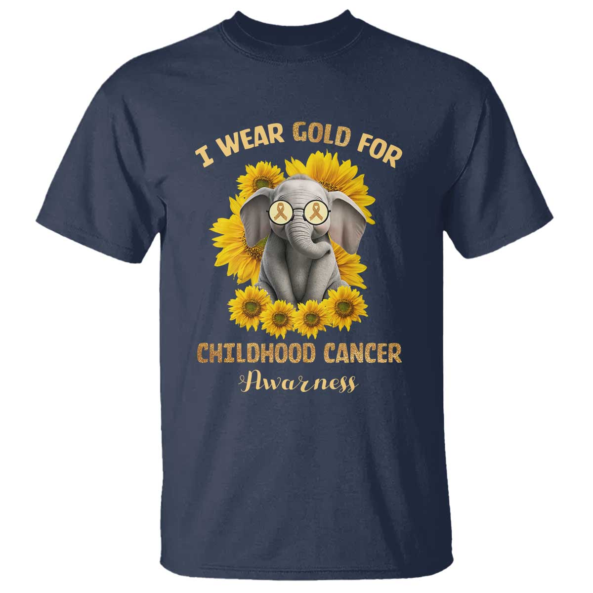 Childhood Cancer Warrior Support T Shirt Flowers Elephant I Wear Gold For