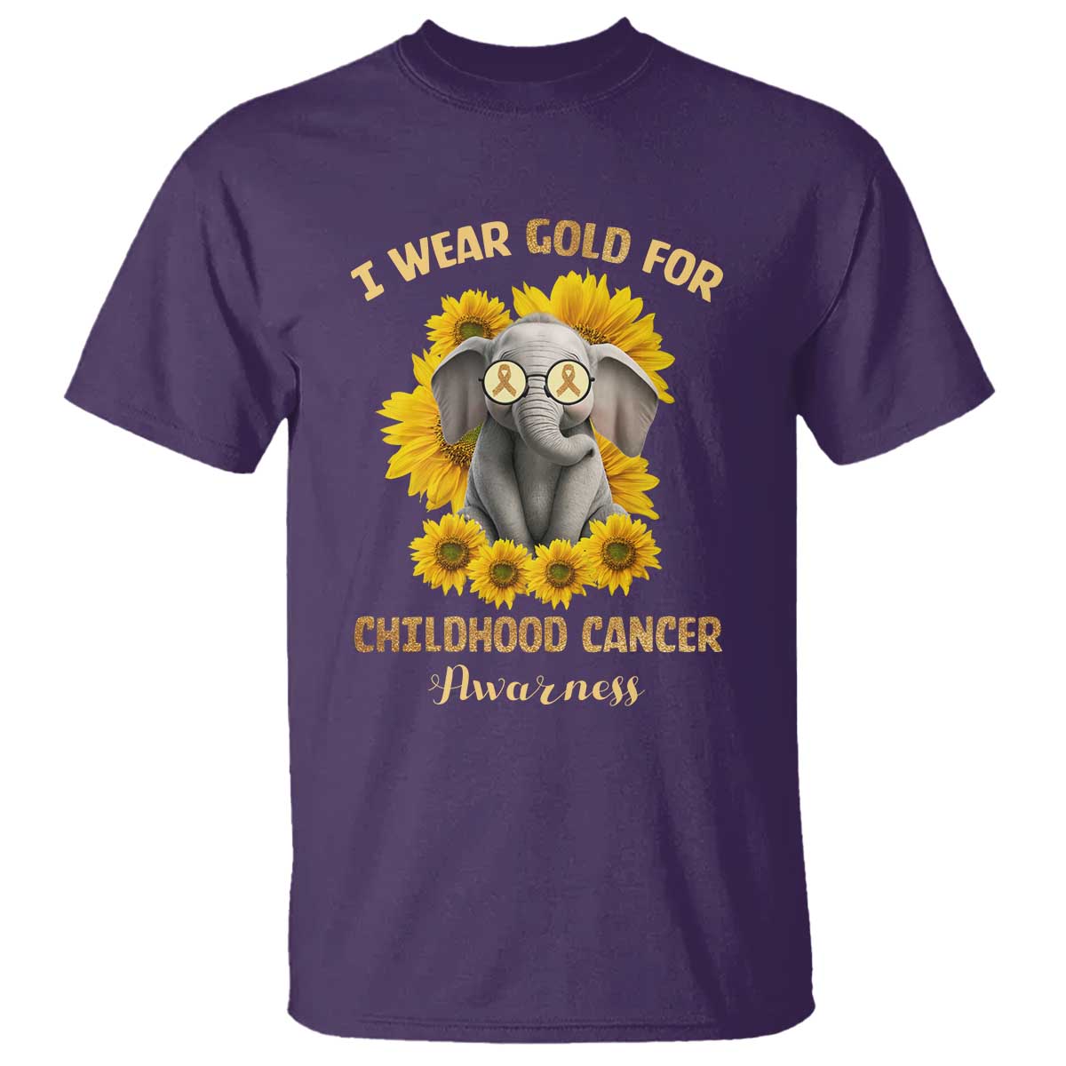 Childhood Cancer Warrior Support T Shirt Flowers Elephant I Wear Gold For
