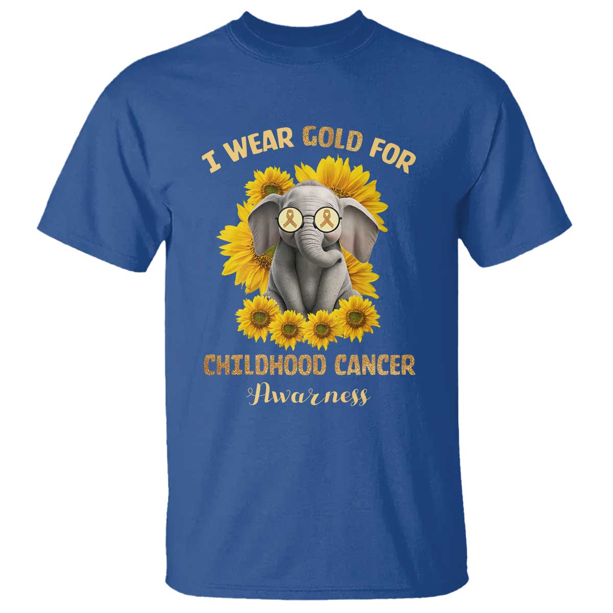 Childhood Cancer Warrior Support T Shirt Flowers Elephant I Wear Gold For