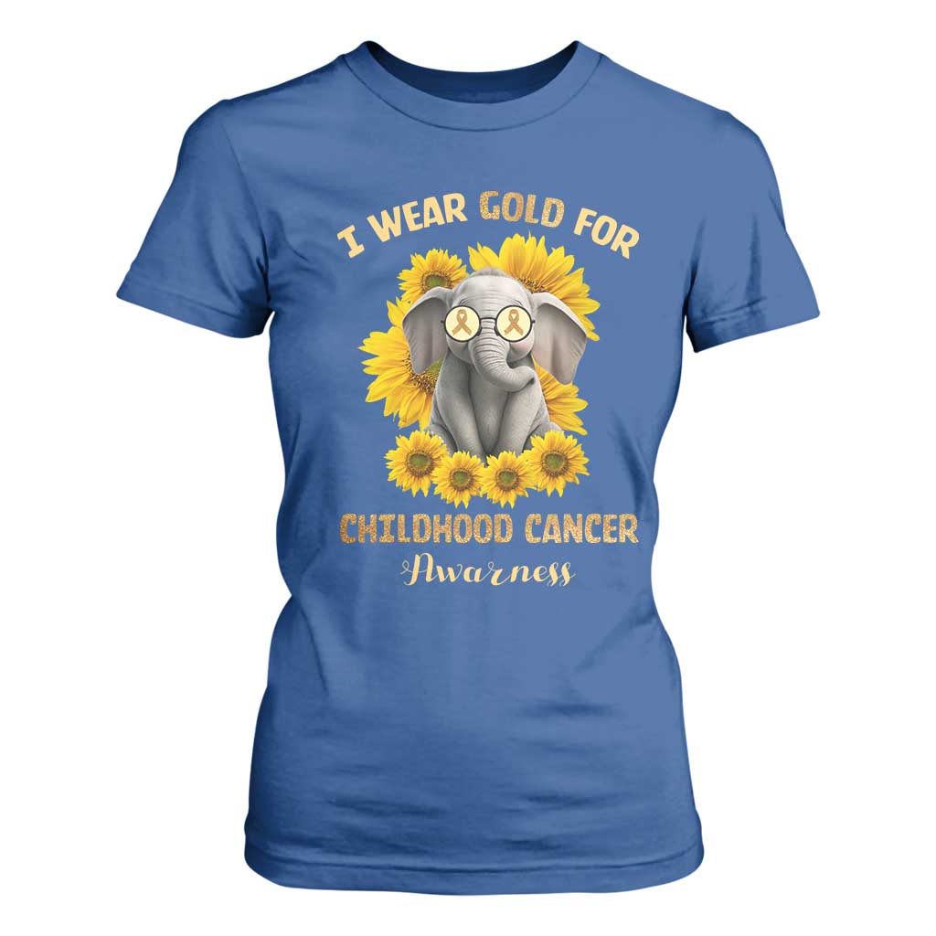 Childhood Cancer Warrior Support T Shirt For Women Flowers Elephant I Wear Gold For