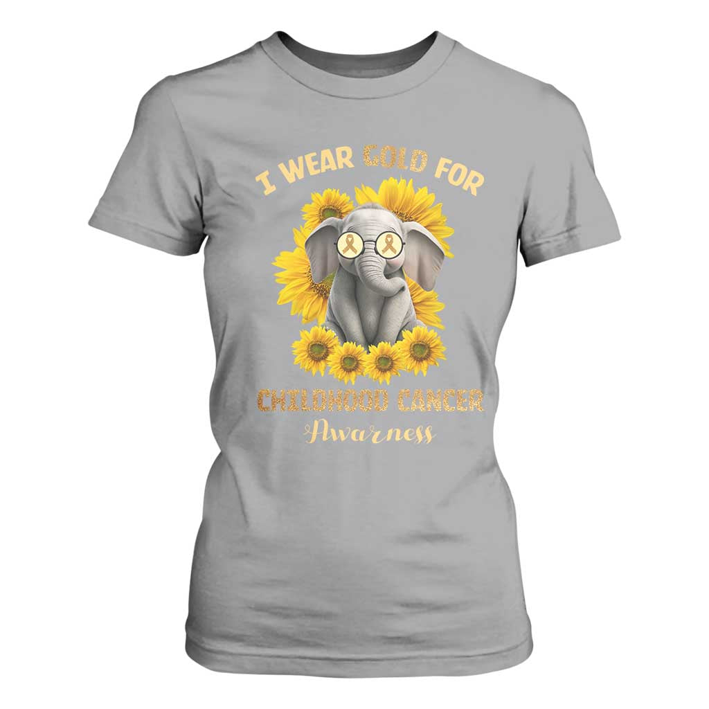 Childhood Cancer Warrior Support T Shirt For Women Flowers Elephant I Wear Gold For