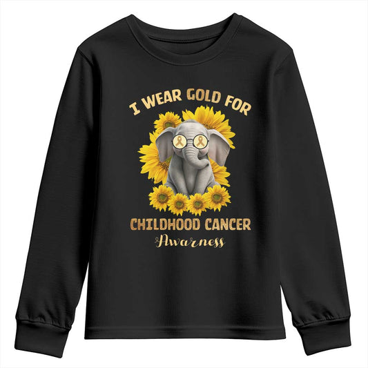 Childhood Cancer Warrior Support Youth Sweatshirt Flowers Elephant I Wear Gold For
