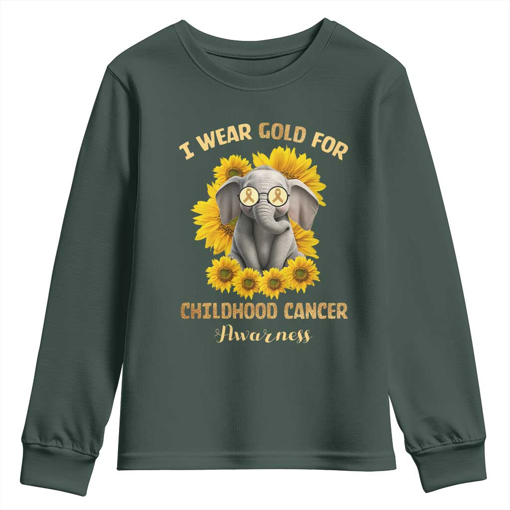 Childhood Cancer Warrior Support Youth Sweatshirt Flowers Elephant I Wear Gold For