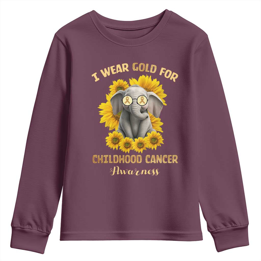 Childhood Cancer Warrior Support Youth Sweatshirt Flowers Elephant I Wear Gold For