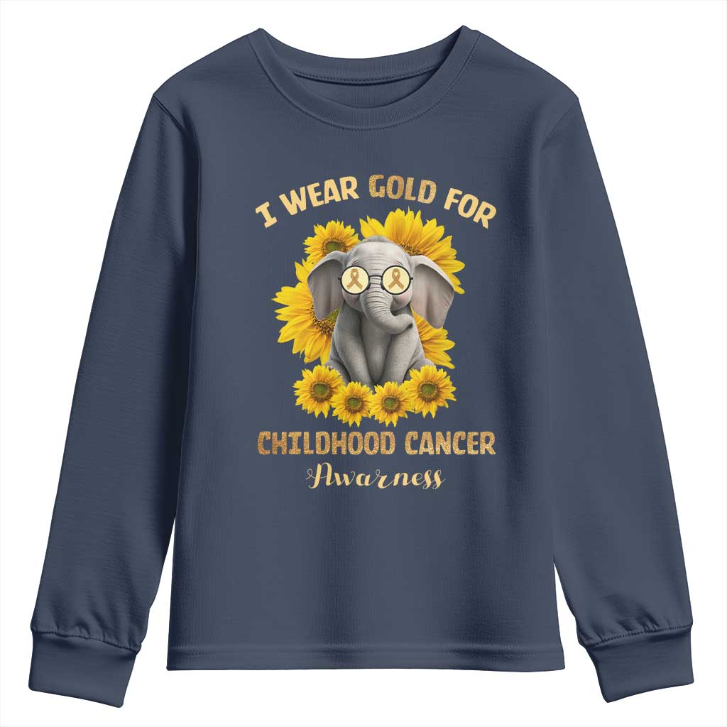 Childhood Cancer Warrior Support Youth Sweatshirt Flowers Elephant I Wear Gold For