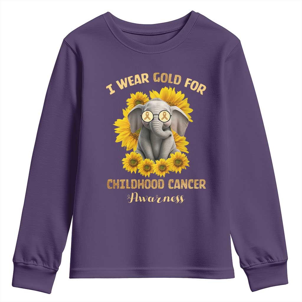 Childhood Cancer Warrior Support Youth Sweatshirt Flowers Elephant I Wear Gold For
