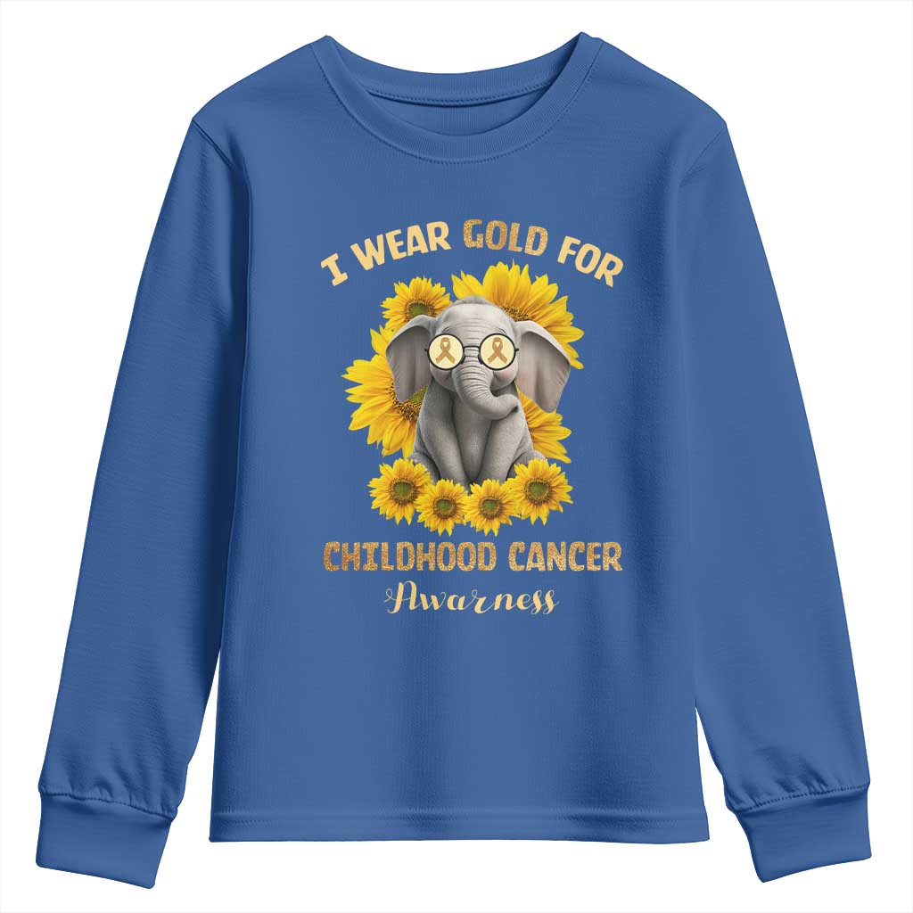 Childhood Cancer Warrior Support Youth Sweatshirt Flowers Elephant I Wear Gold For