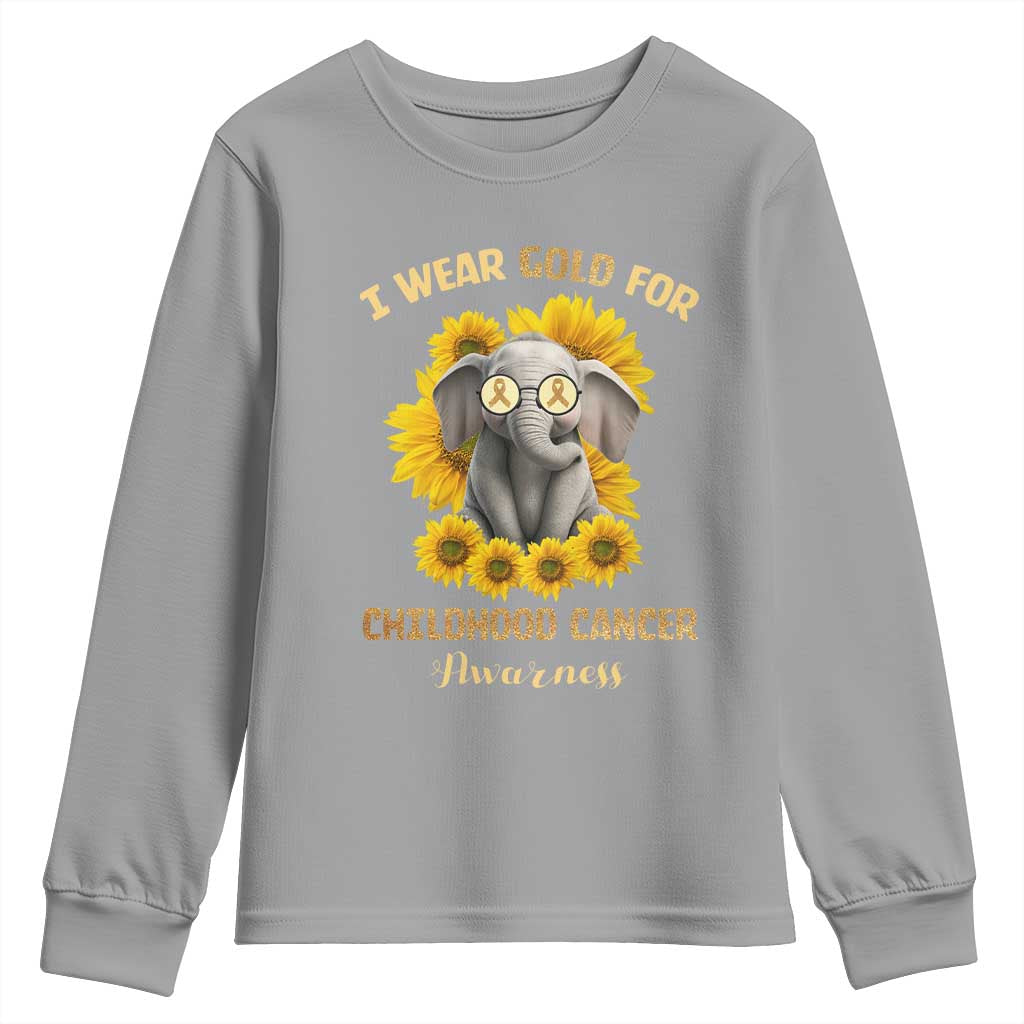 Childhood Cancer Warrior Support Youth Sweatshirt Flowers Elephant I Wear Gold For