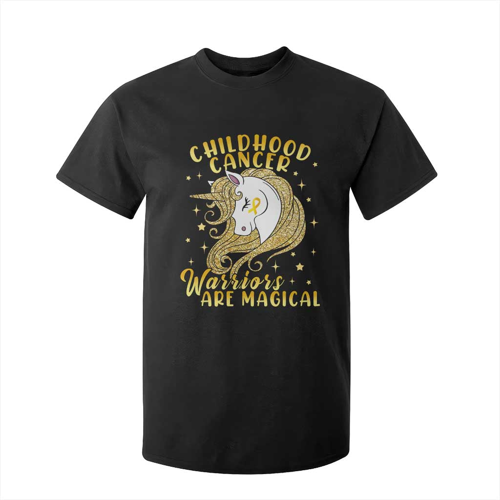 Childhood Cancer Warrior Support T Shirt For Kid Warriors Are Magical Unicorn Gold Ribbon