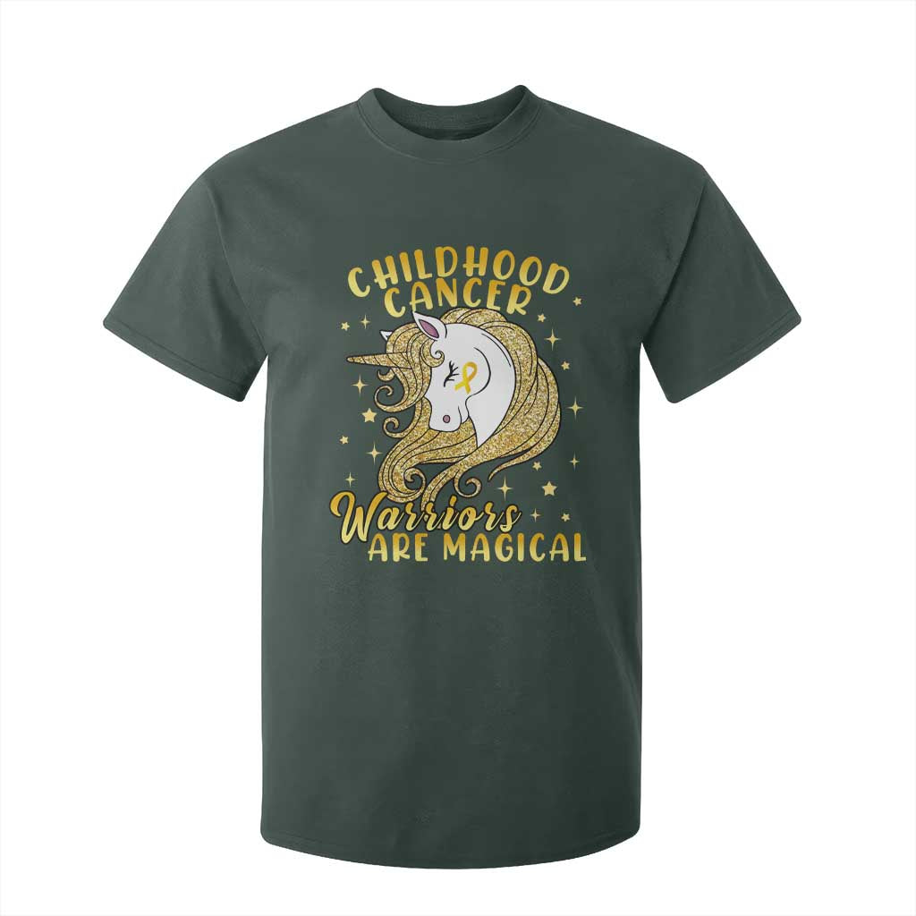 Childhood Cancer Warrior Support T Shirt For Kid Warriors Are Magical Unicorn Gold Ribbon