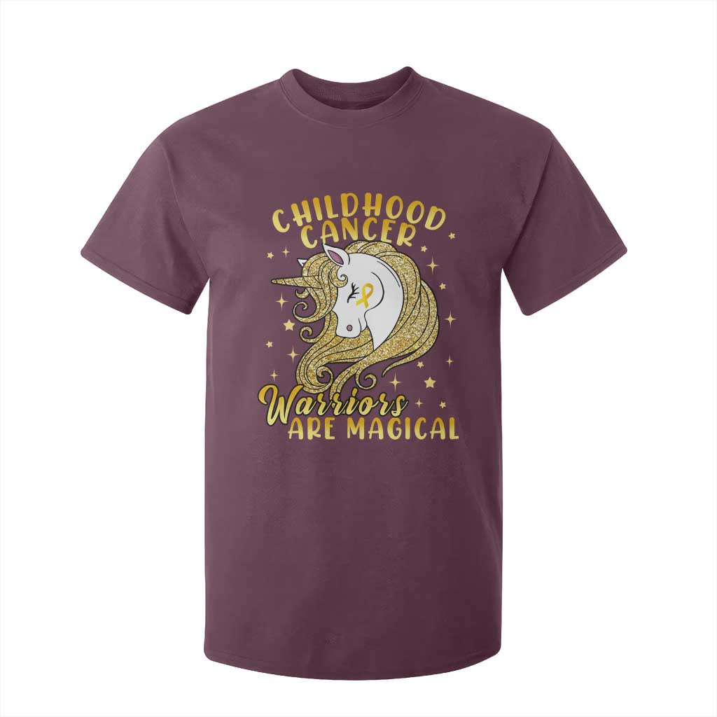 Childhood Cancer Warrior Support T Shirt For Kid Warriors Are Magical Unicorn Gold Ribbon