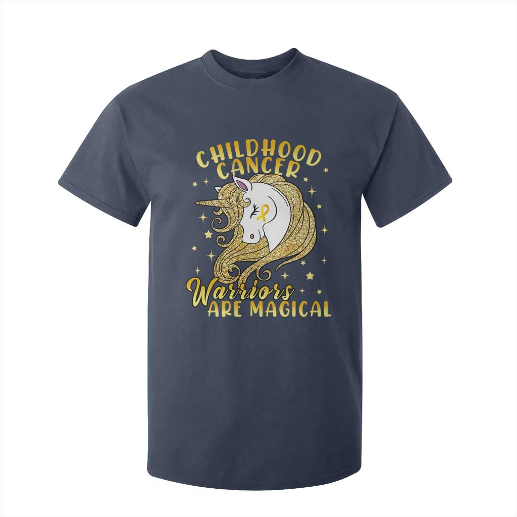 Childhood Cancer Warrior Support T Shirt For Kid Warriors Are Magical Unicorn Gold Ribbon